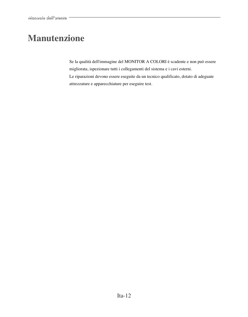 Manutenzione | American Dynamics ADMCRT15 User Manual | Page 65 / 67