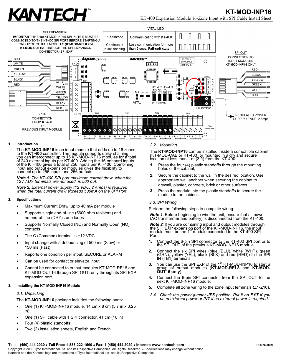 Kantech KT-MOD-INP16 User Manual | 3 pages