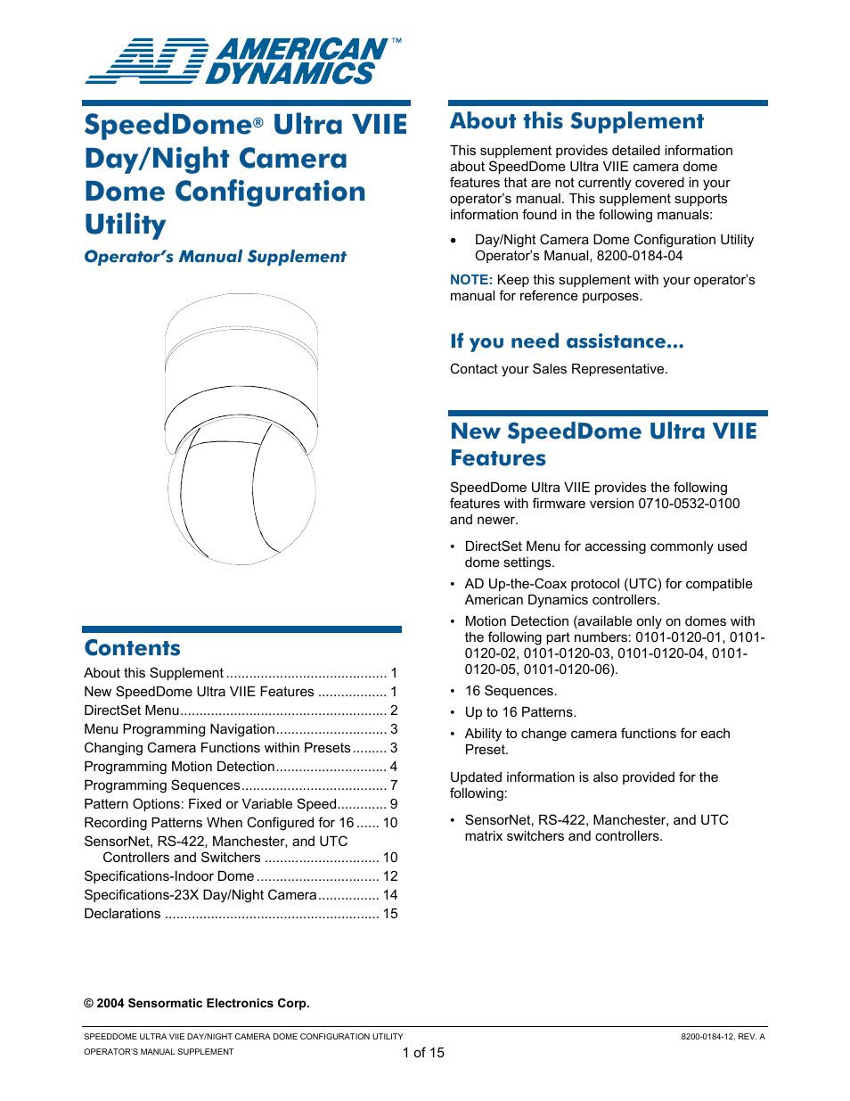 American Dynamics ULTRA VIIE User Manual | 15 pages