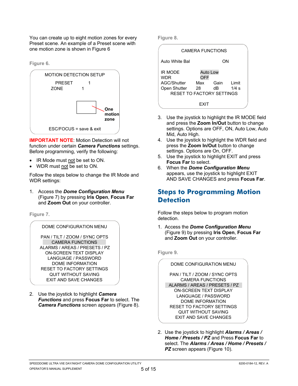 Steps to programming motion detection | American Dynamics ULTRA VIIE User Manual | Page 5 / 15