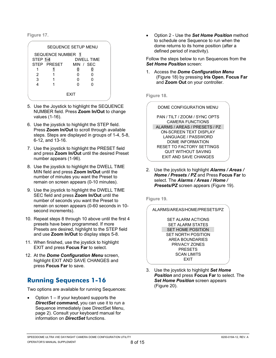 Running sequences 1-16 | American Dynamics ULTRA VIIE User Manual | Page 8 / 15