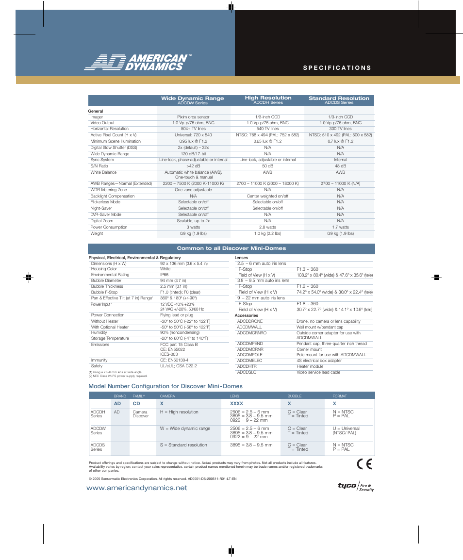 American Dynamics Tyco Discover Series User Manual | Page 2 / 2