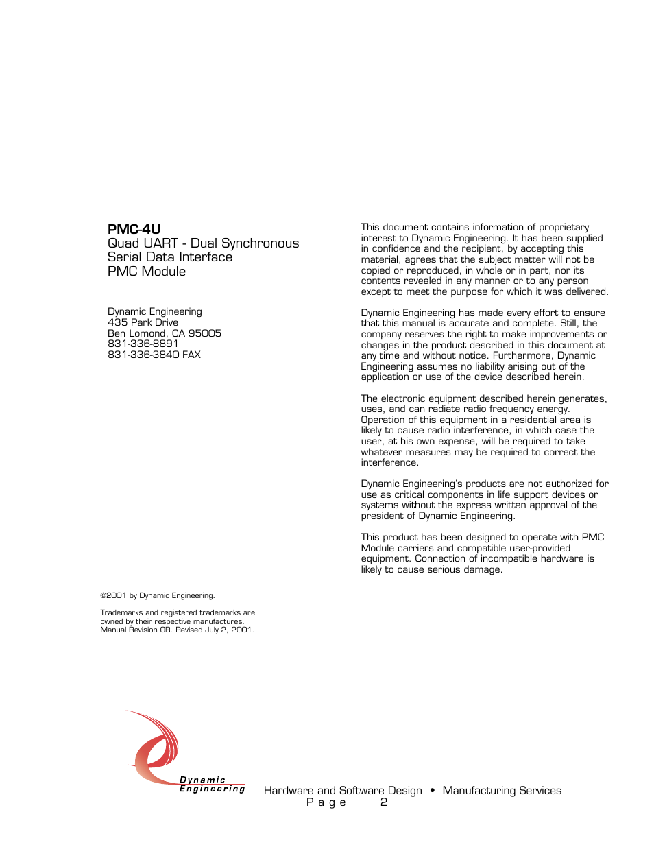 American Dynamics PMC-4U-CACI User Manual | Page 2 / 33