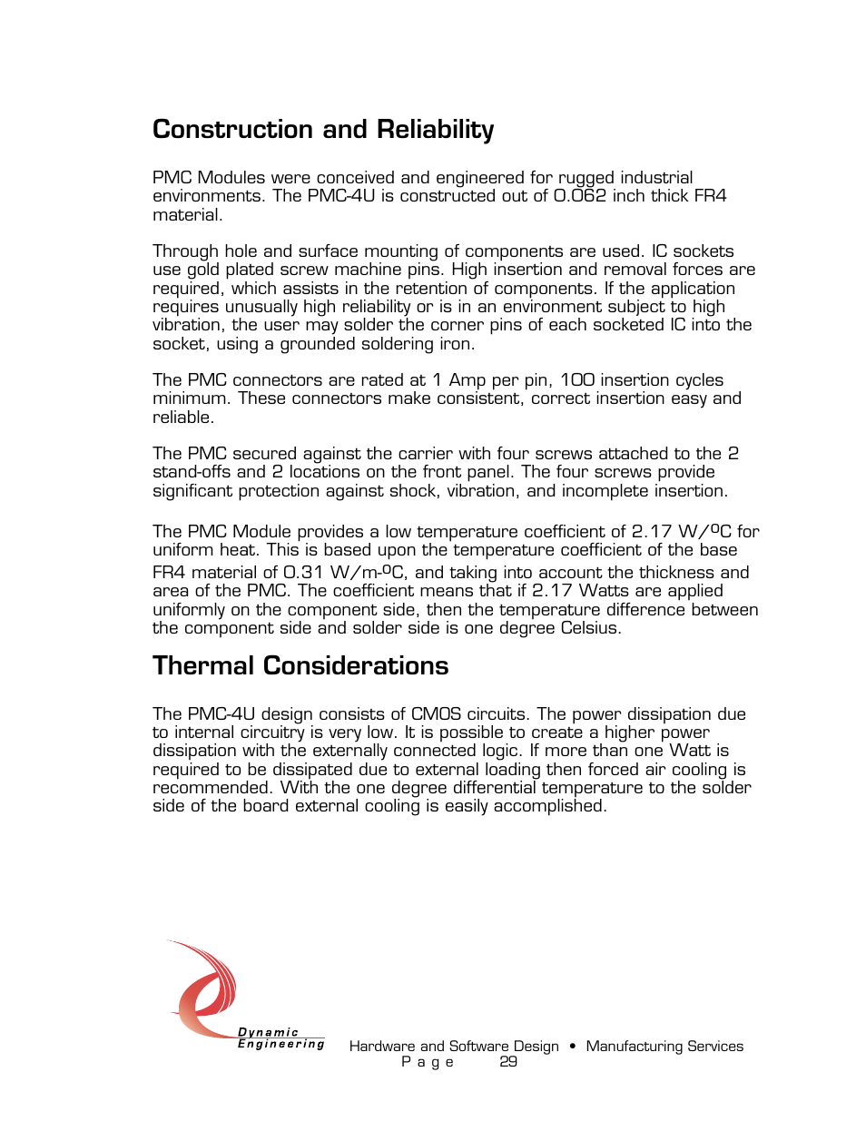 Construction and reliability, Thermal considerations | American Dynamics PMC-4U-CACI User Manual | Page 29 / 33