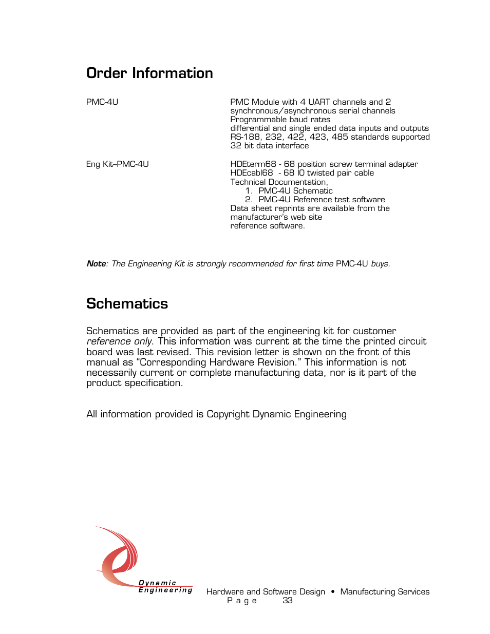 Order information, Schematics | American Dynamics PMC-4U-CACI User Manual | Page 33 / 33
