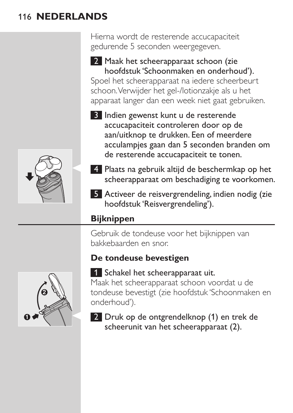Bijknippen, De tondeuse bevestigen | Philips NIVEA FOR MEN Rasierer User Manual | Page 114 / 168