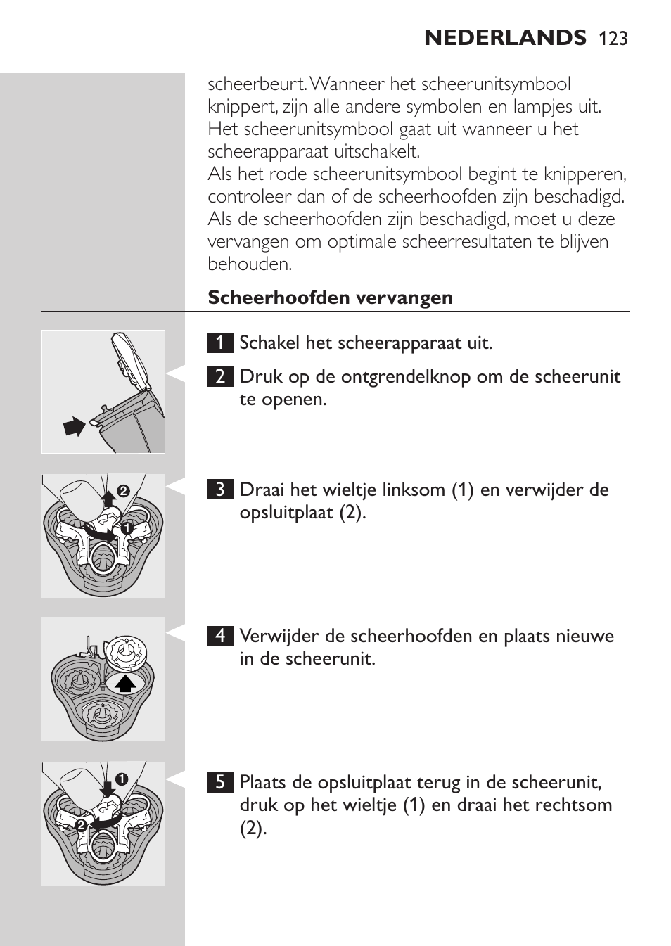 Scheerhoofden vervangen, Nederlands | Philips NIVEA FOR MEN Rasierer User Manual | Page 121 / 168