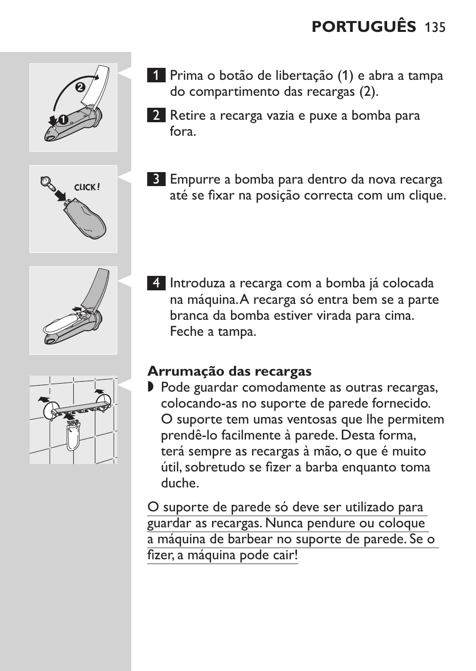 Arrumação das recargas, Português | Philips NIVEA FOR MEN Rasierer User Manual | Page 133 / 168