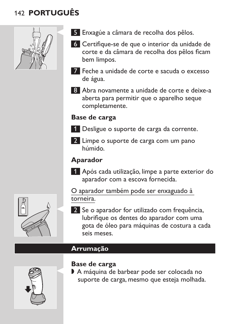 Base de carga, Aparador, Bolsa | Arrumação | Philips NIVEA FOR MEN Rasierer User Manual | Page 140 / 168