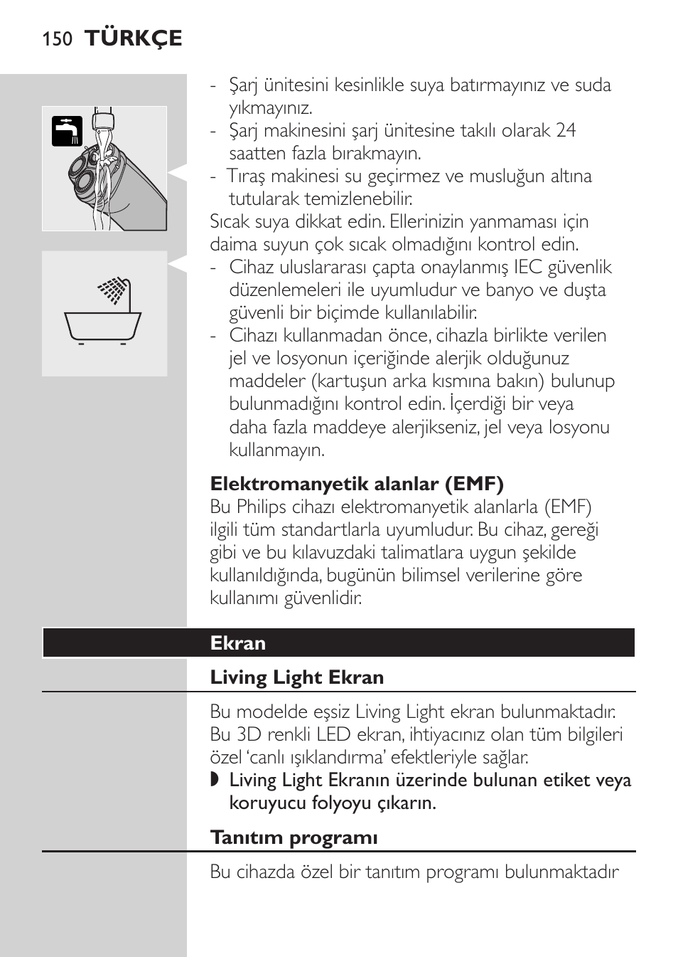 Elektromanyetik alanlar (emf), Ekran, Living light ekran | Tanıtım programı | Philips NIVEA FOR MEN Rasierer User Manual | Page 148 / 168