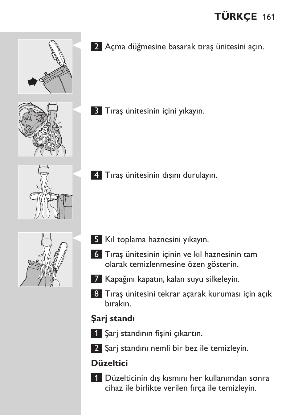 Şarj standı, Düzeltici, Türkçe | Philips NIVEA FOR MEN Rasierer User Manual | Page 159 / 168