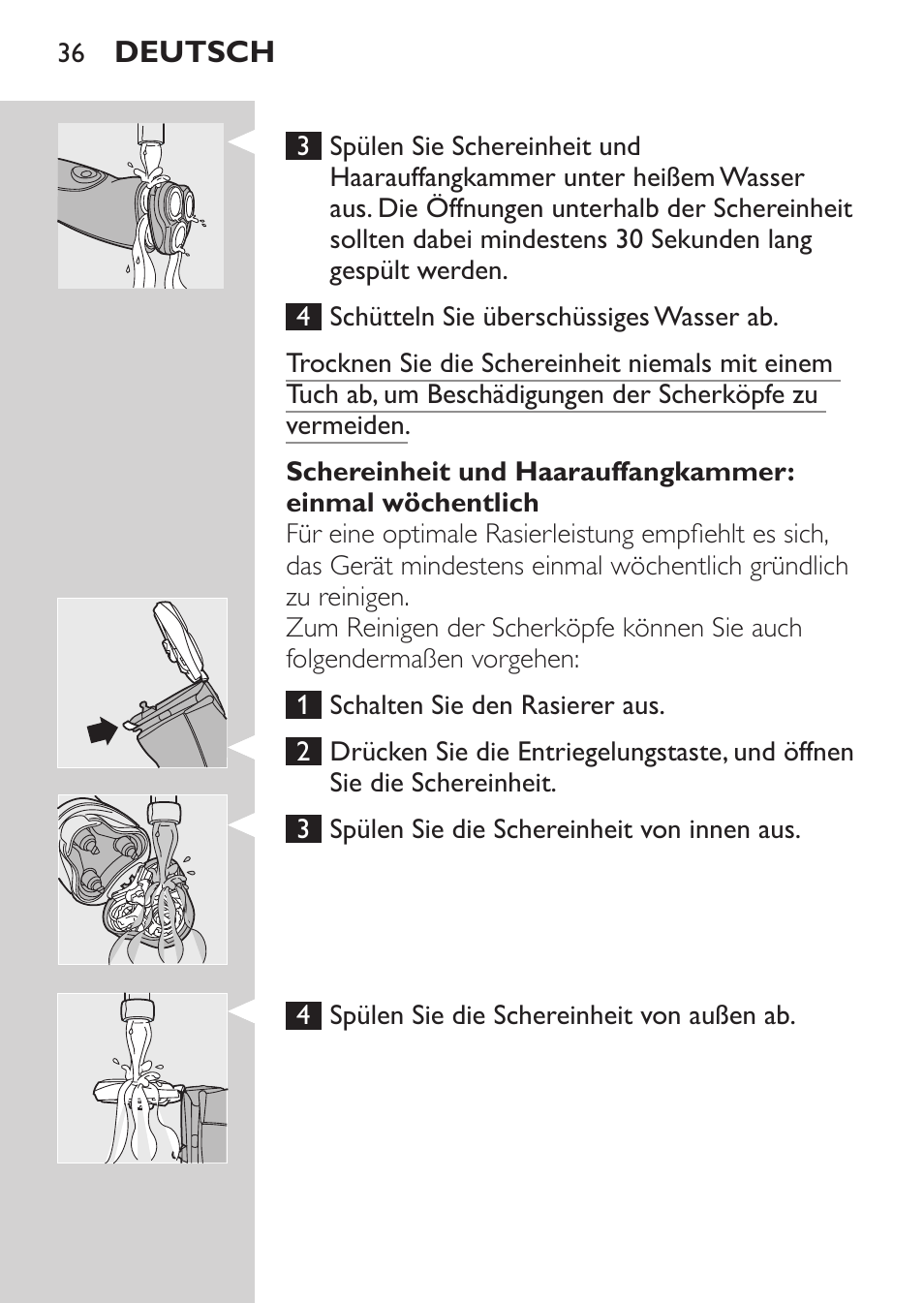 Deutsch | Philips NIVEA FOR MEN Rasierer User Manual | Page 34 / 168