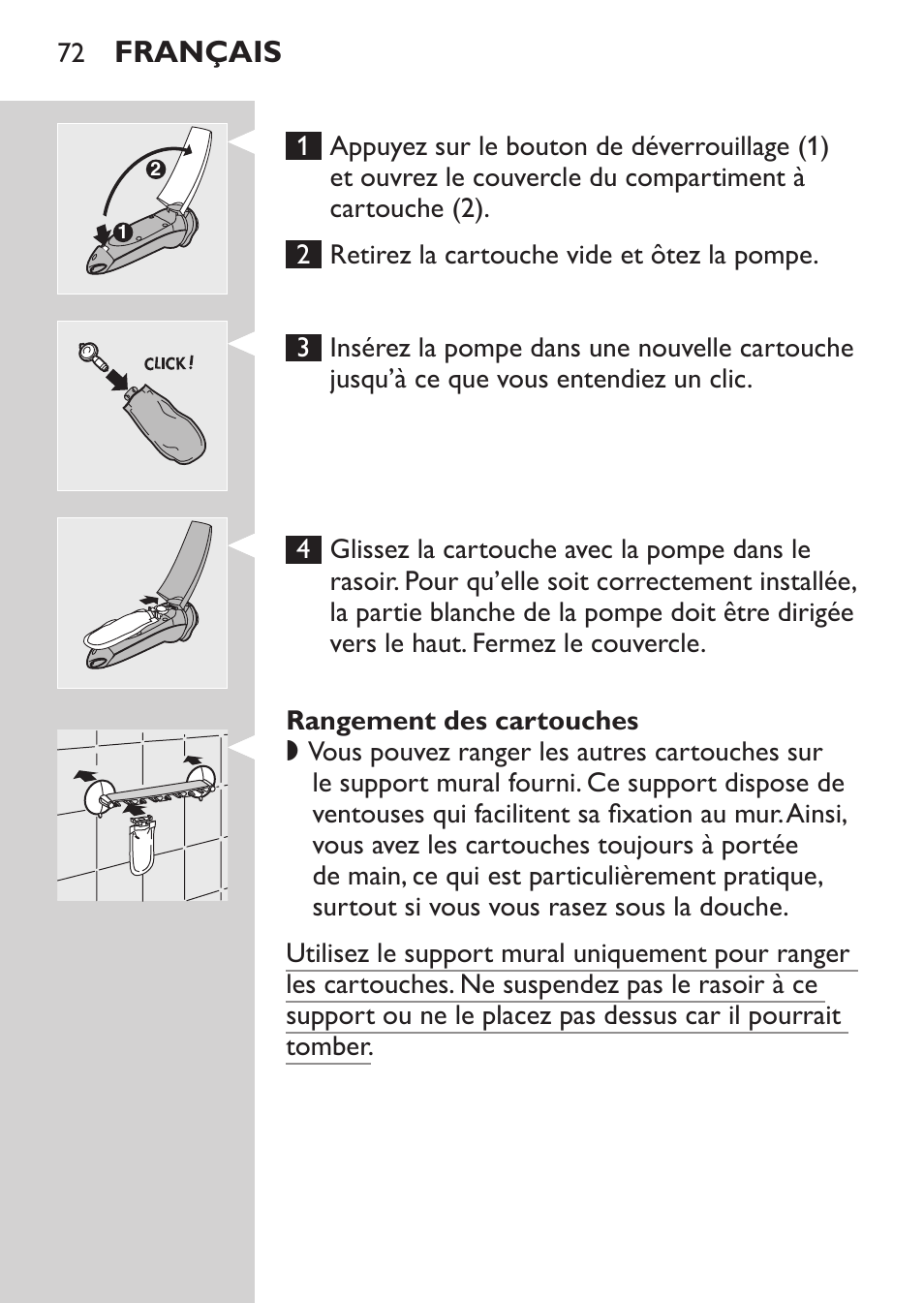 Rangement des cartouches, Français | Philips NIVEA FOR MEN Rasierer User Manual | Page 70 / 168