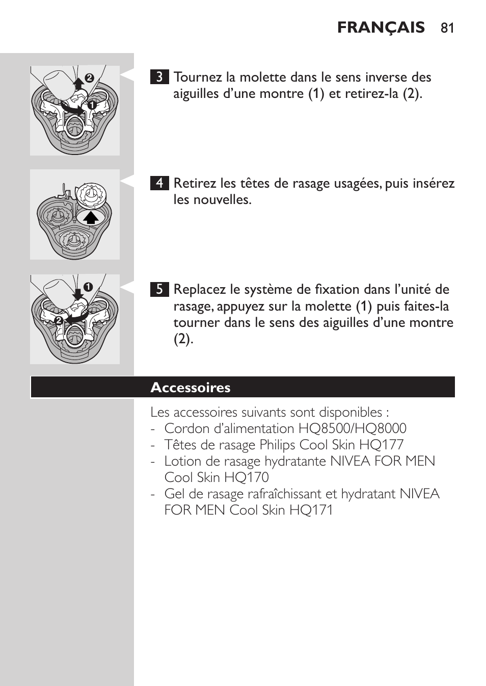 Accessoires, Français | Philips NIVEA FOR MEN Rasierer User Manual | Page 79 / 168