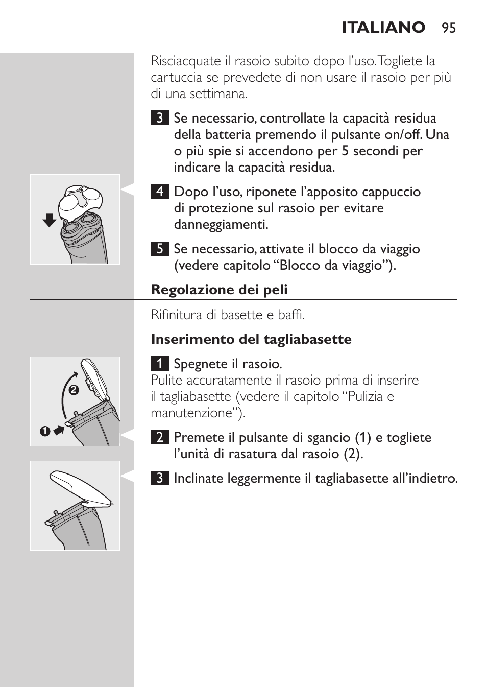 Regolazione dei peli, Inserimento del tagliabasette, Italiano | Philips NIVEA FOR MEN Rasierer User Manual | Page 93 / 168