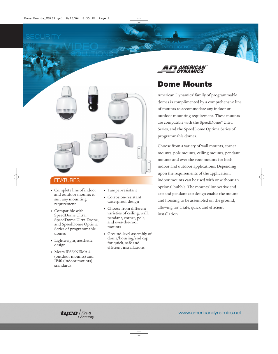 American Dynamics Tyco Dome Mounts User Manual | 4 pages