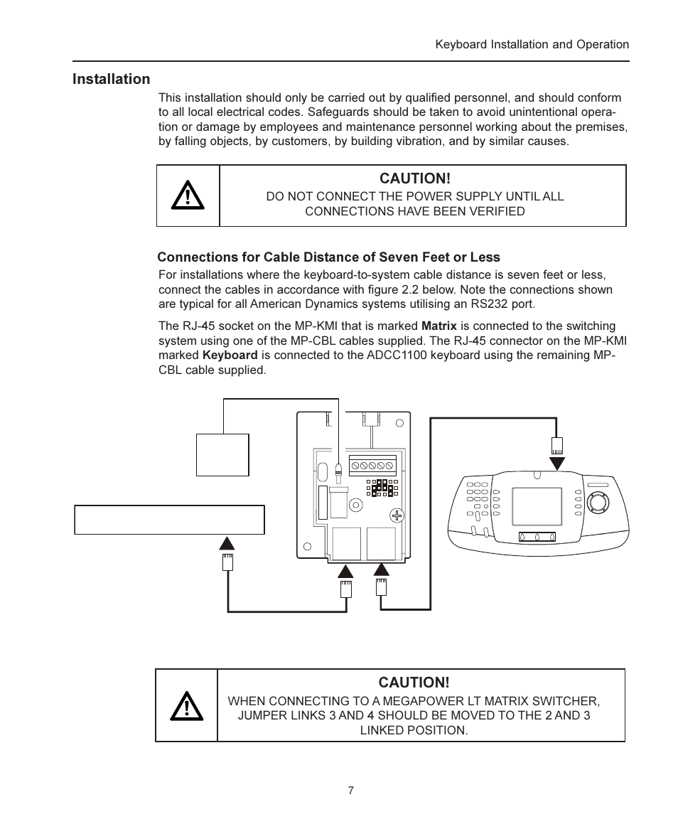 Installation, Caution | American Dynamics ADCC1100 User Manual | Page 13 / 60