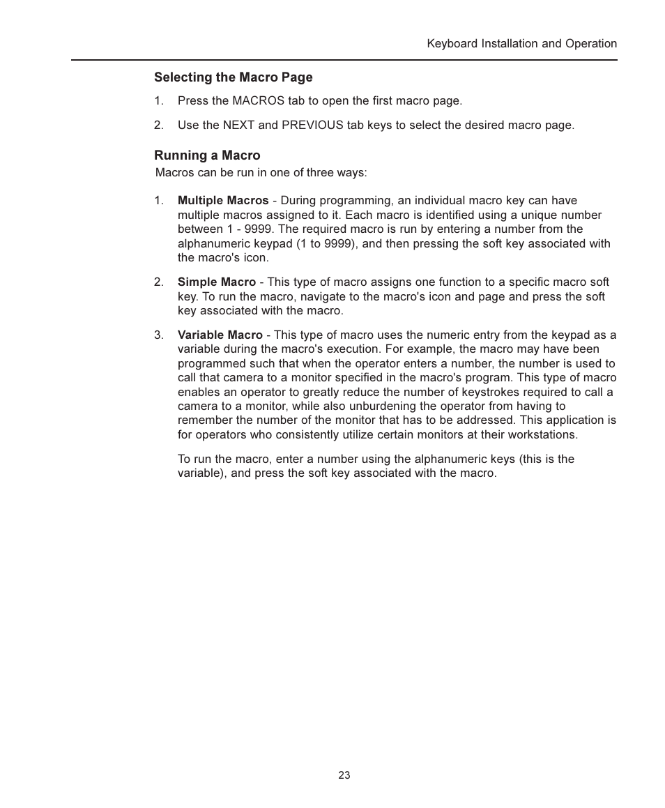 Running a macro | American Dynamics ADCC1100 User Manual | Page 29 / 60