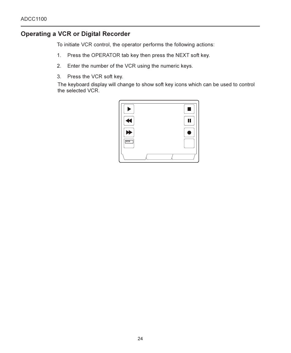 Operating a vcr or digital recorder, Adcc1100 | American Dynamics ADCC1100 User Manual | Page 30 / 60