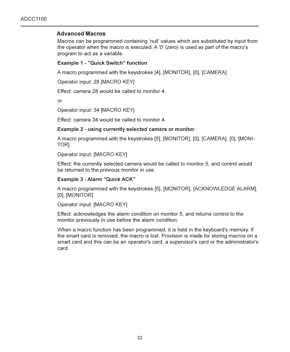 Advanced macros | American Dynamics ADCC1100 User Manual | Page 38 / 60