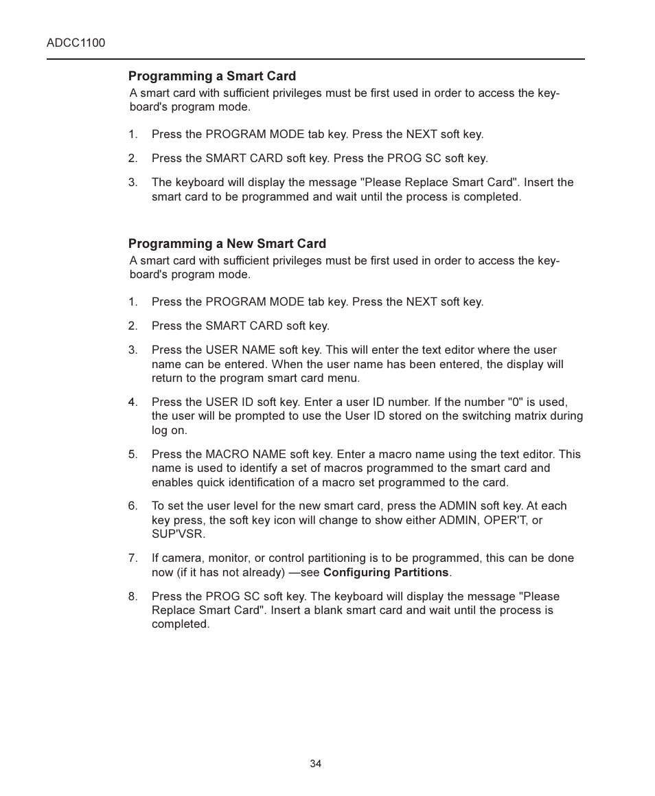 Reading a smart card, Programming a smart card, Programming a new smart card | American Dynamics ADCC1100 User Manual | Page 40 / 60