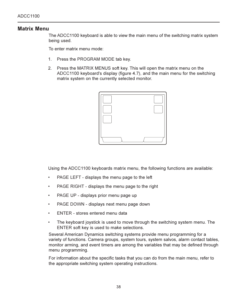 Matrix menu | American Dynamics ADCC1100 User Manual | Page 44 / 60