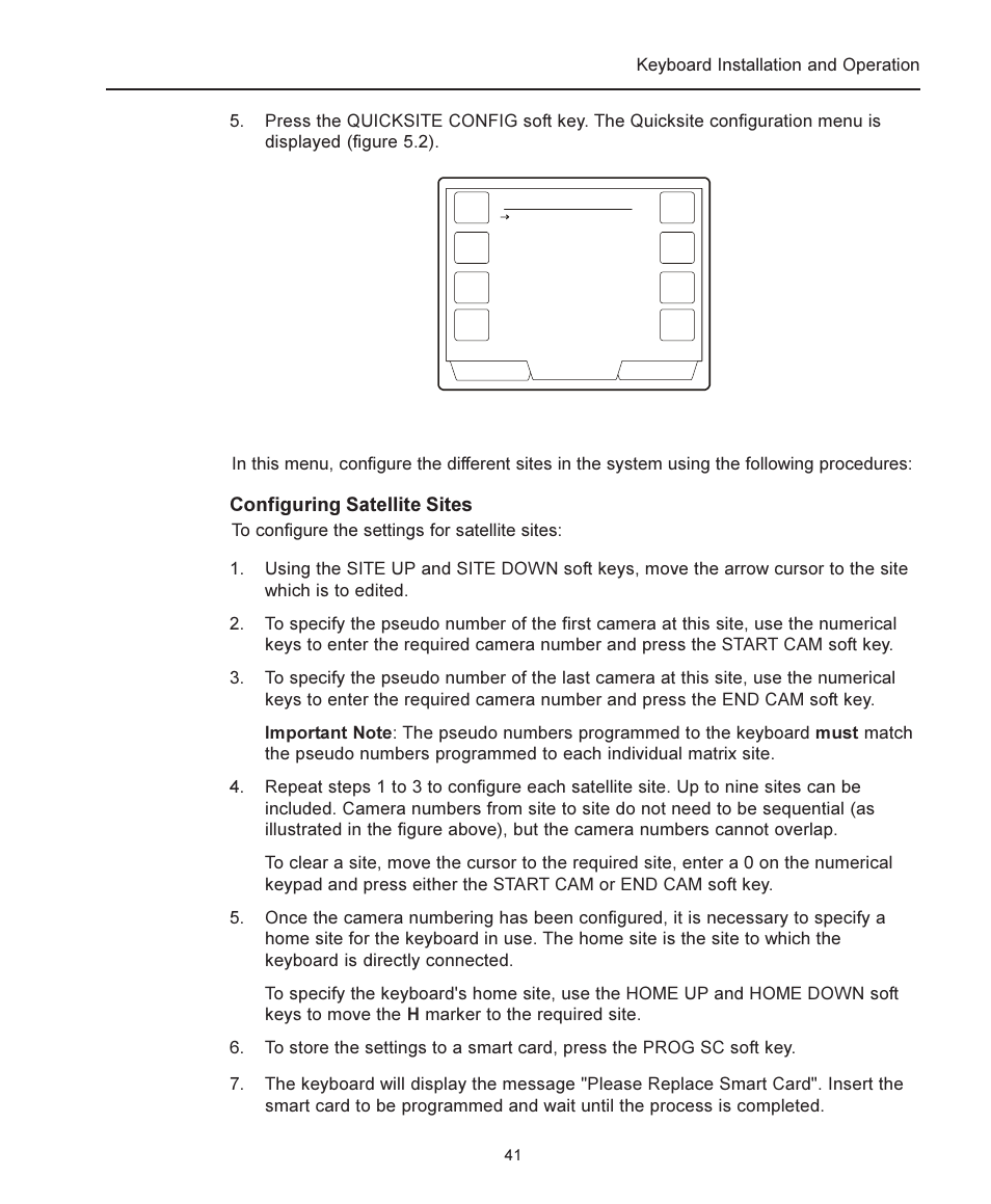 Configuring satellite sites, Keyboard installation and operation | American Dynamics ADCC1100 User Manual | Page 47 / 60