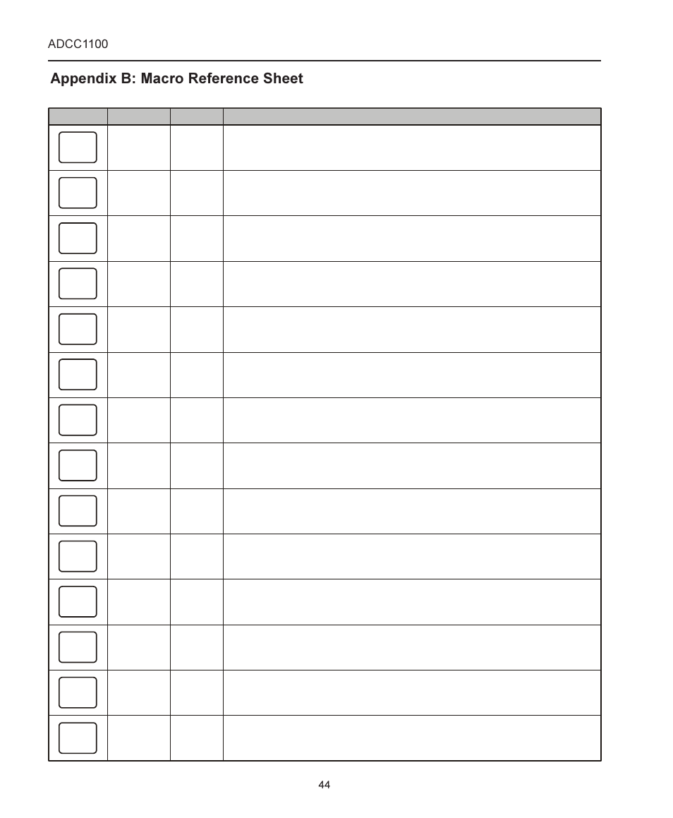 Appendix b: macro reference sheet | American Dynamics ADCC1100 User Manual | Page 50 / 60