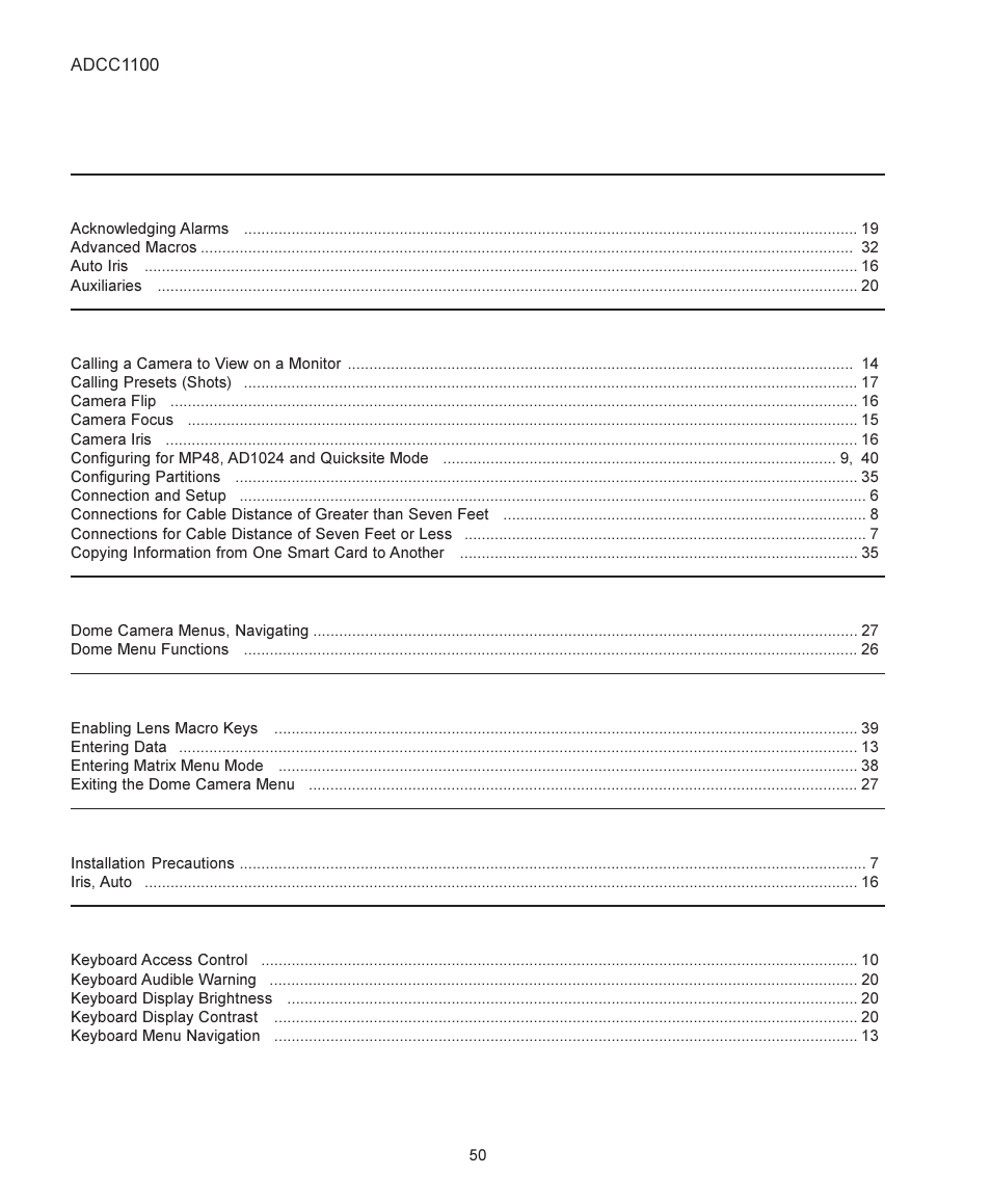 Index, Index a | American Dynamics ADCC1100 User Manual | Page 56 / 60