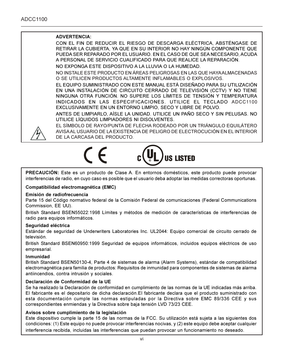 American Dynamics ADCC1100 User Manual | Page 6 / 60