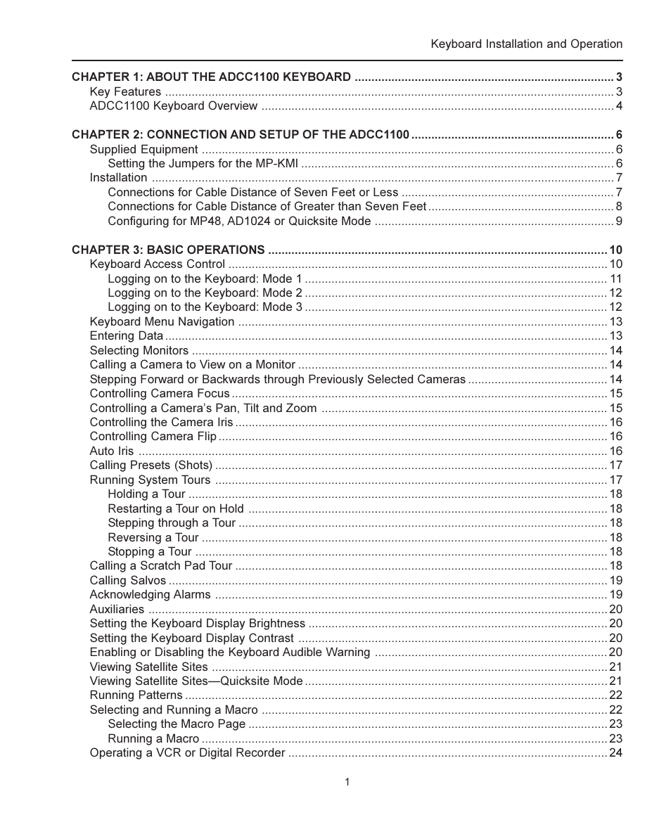 American Dynamics ADCC1100 User Manual | Page 7 / 60