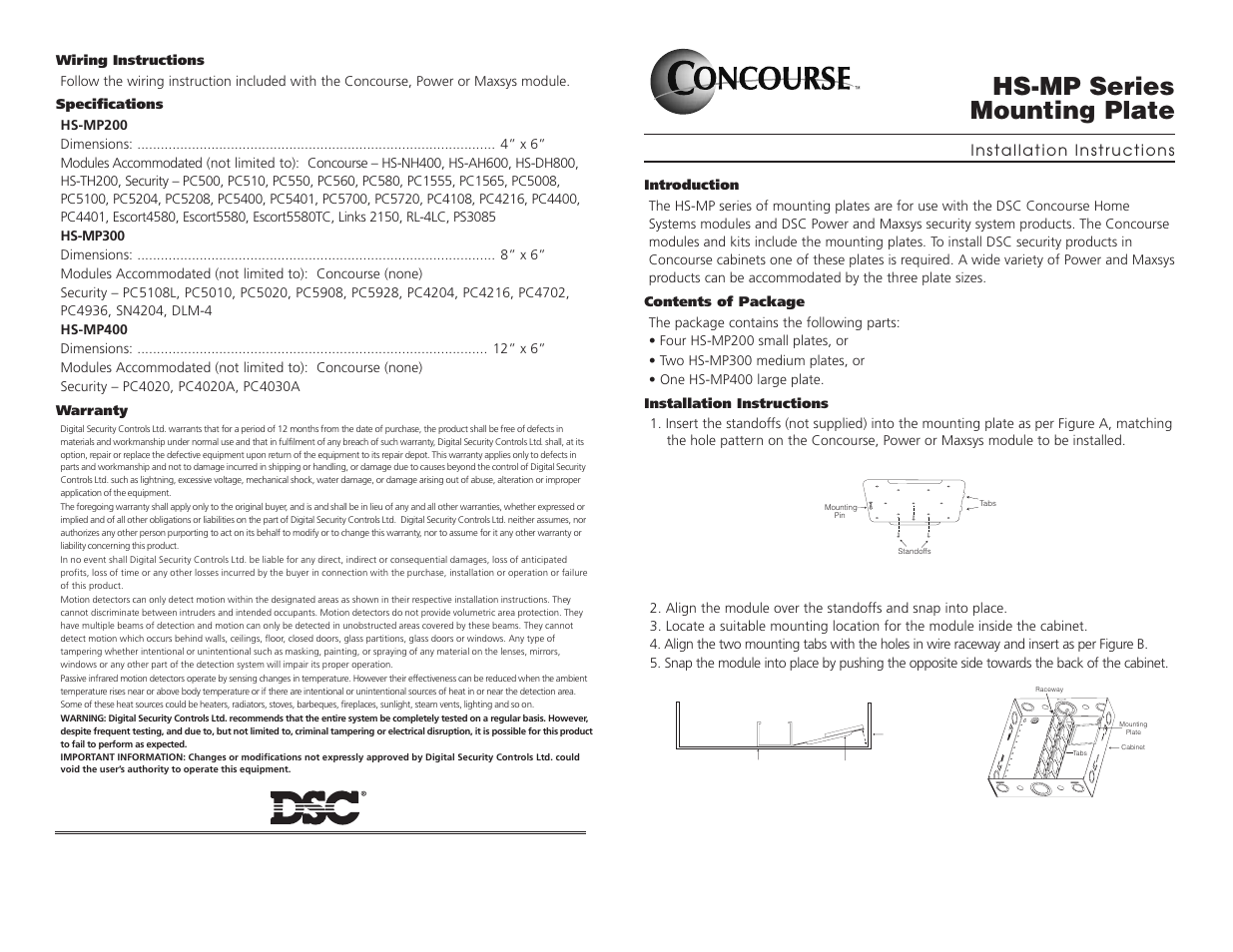 Hs-mp series mounting plate | Concourse HS-MP Series User Manual | Page 2 / 2