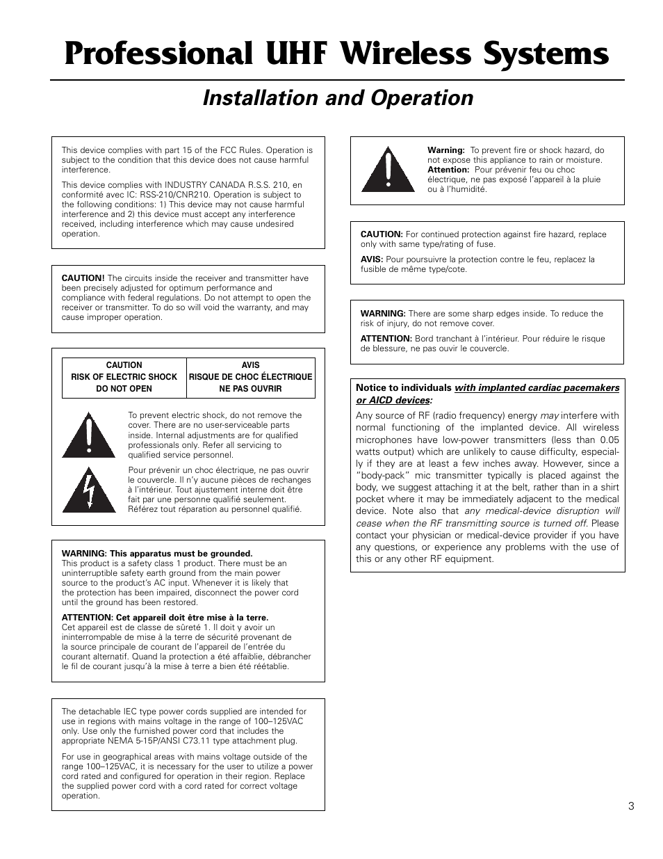 Professional uhf wireless systems, Installation and operation | Audio-Technica ARTIST ELITE 4000 User Manual | Page 2 / 31