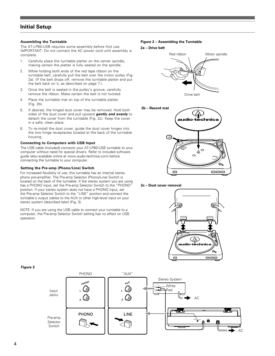 Initial setup | Audio-Technica AT-LP60-USB User Manual | Page 4 / 24