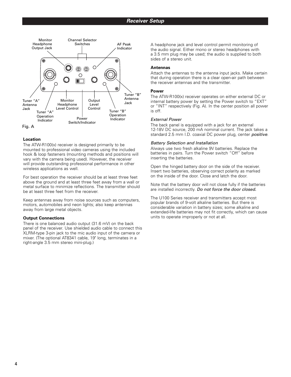 Receiver setup, Fig. a | Audio-Technica ATW-U102 User Manual | Page 4 / 12