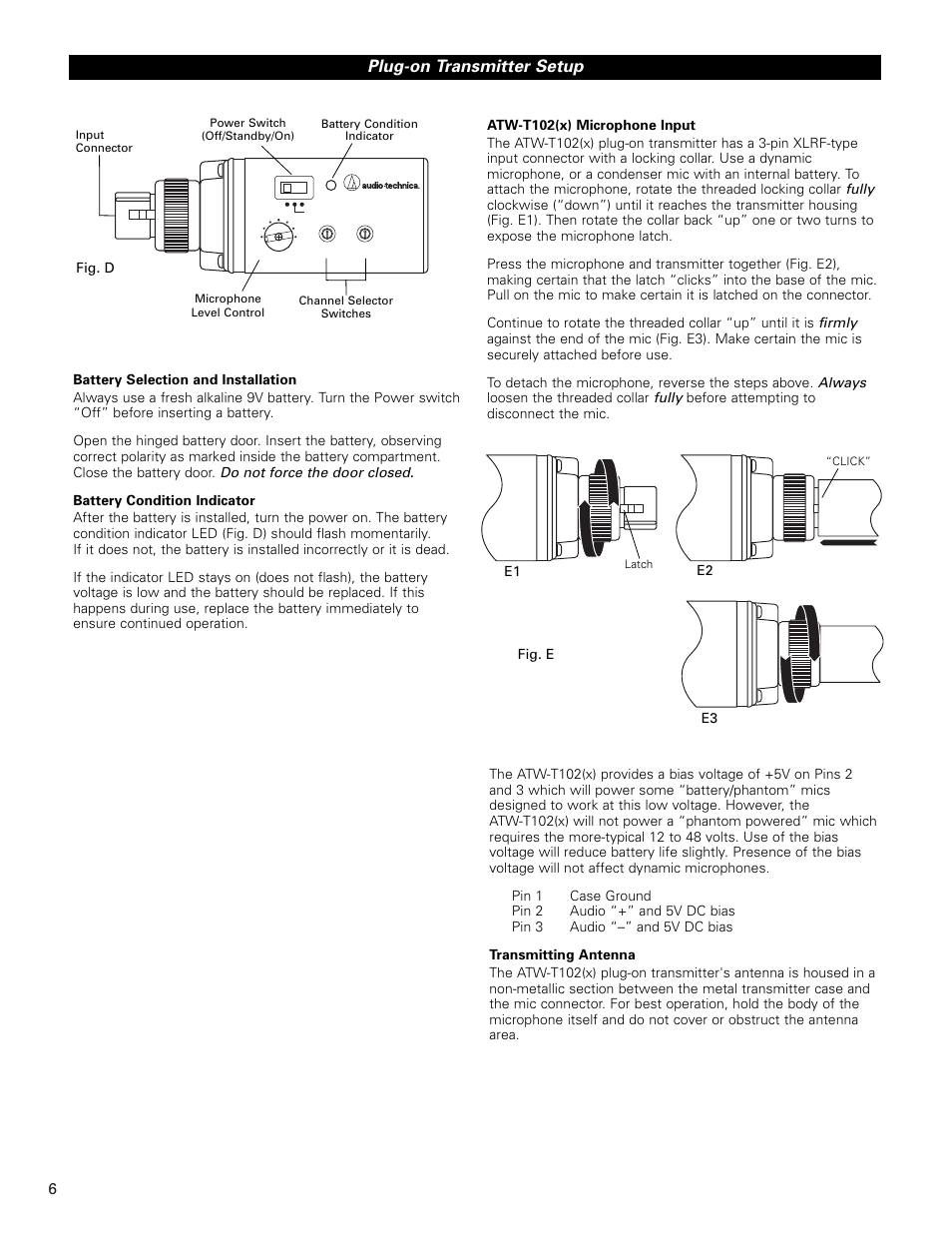 Plug-on transmitter setup, Fig. d | Audio-Technica ATW-U102 User Manual | Page 6 / 12