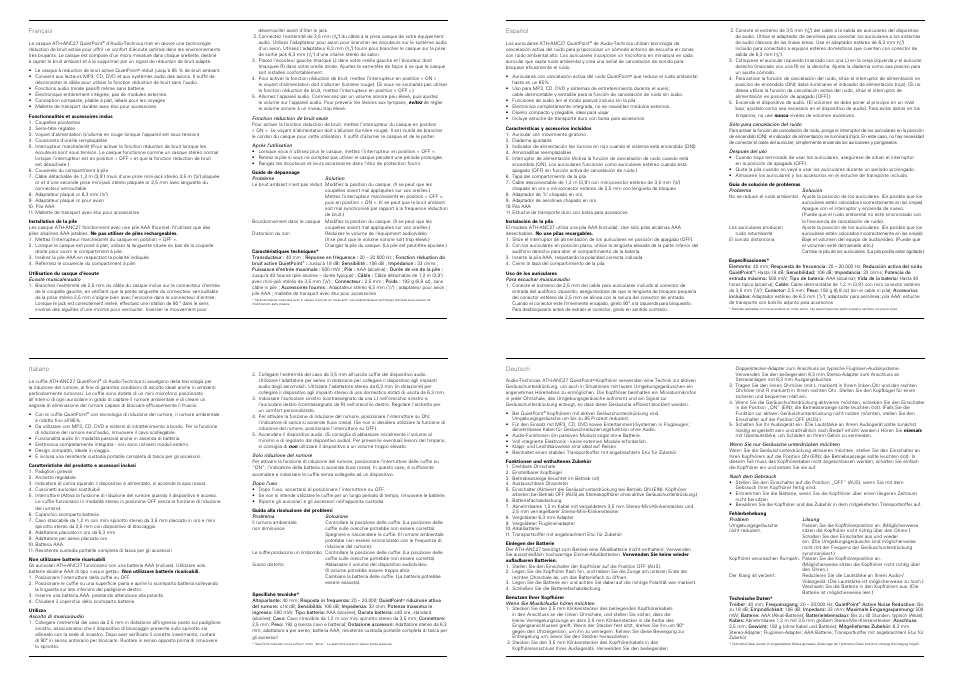 Audio-Technica QuietPoint ATH-ANC27 User Manual | Page 2 / 2