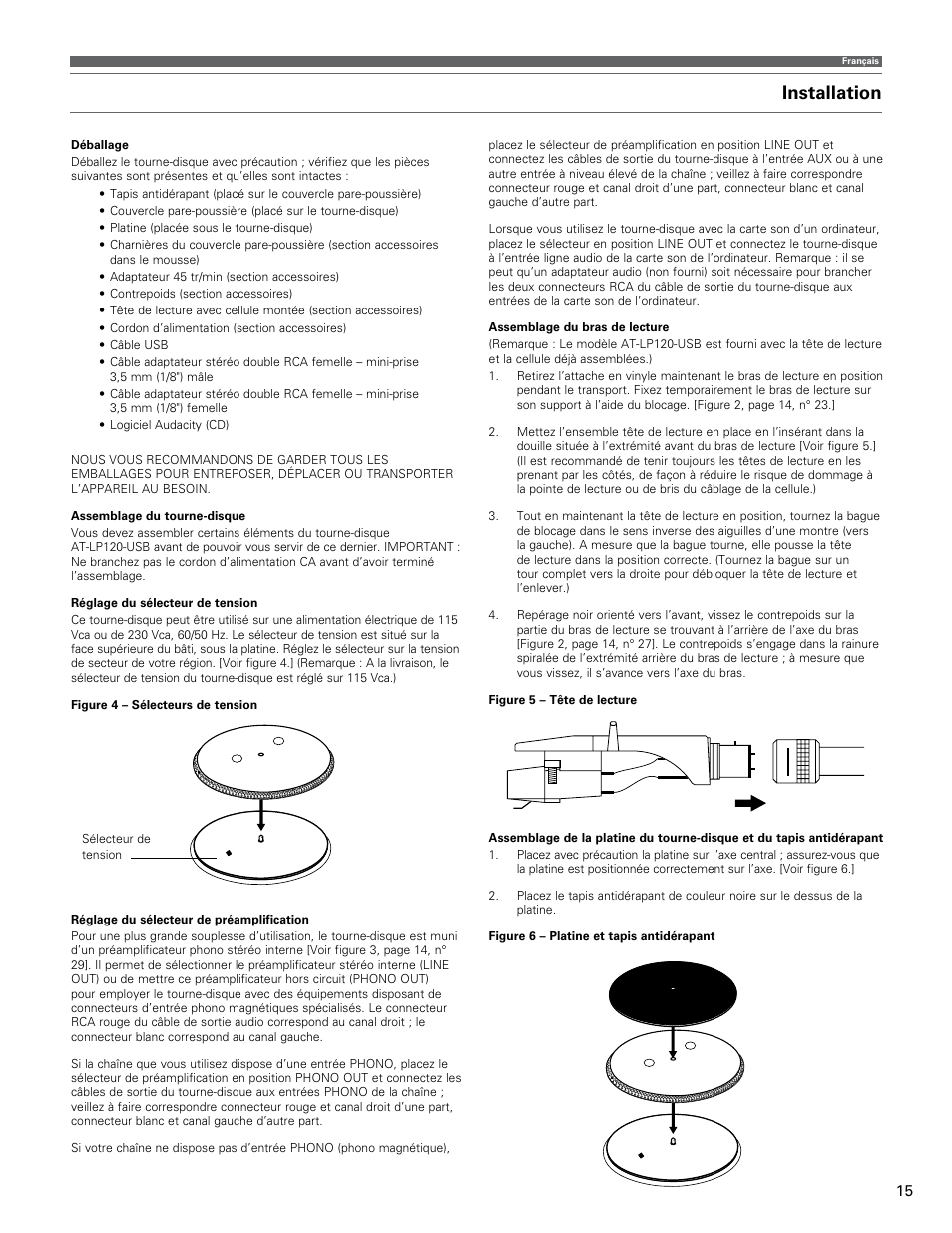 Installation | Audio-Technica AT-LP120-USB User Manual | Page 15 / 32