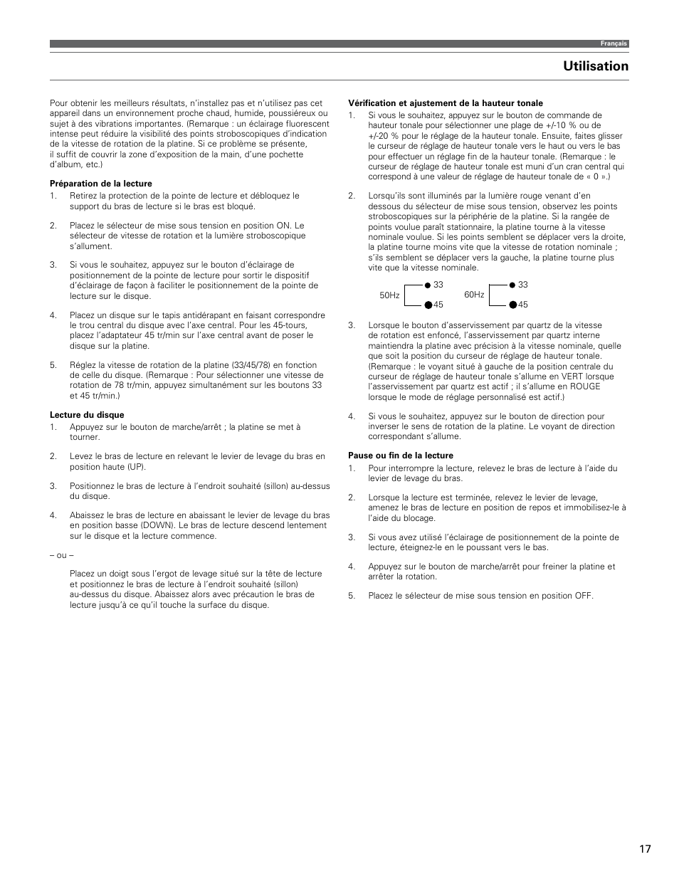 Utilisation | Audio-Technica AT-LP120-USB User Manual | Page 17 / 32