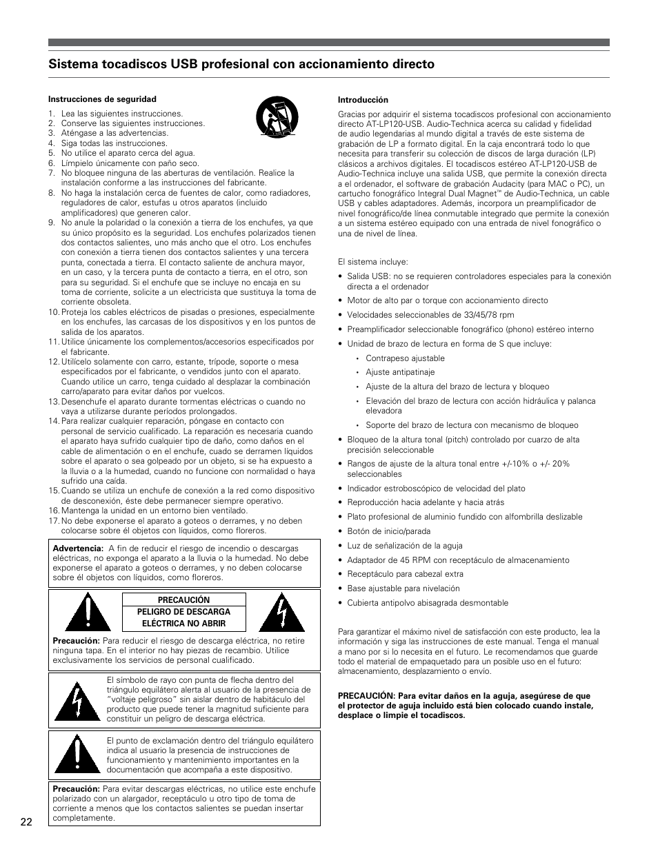 Audio-Technica AT-LP120-USB User Manual | Page 22 / 32