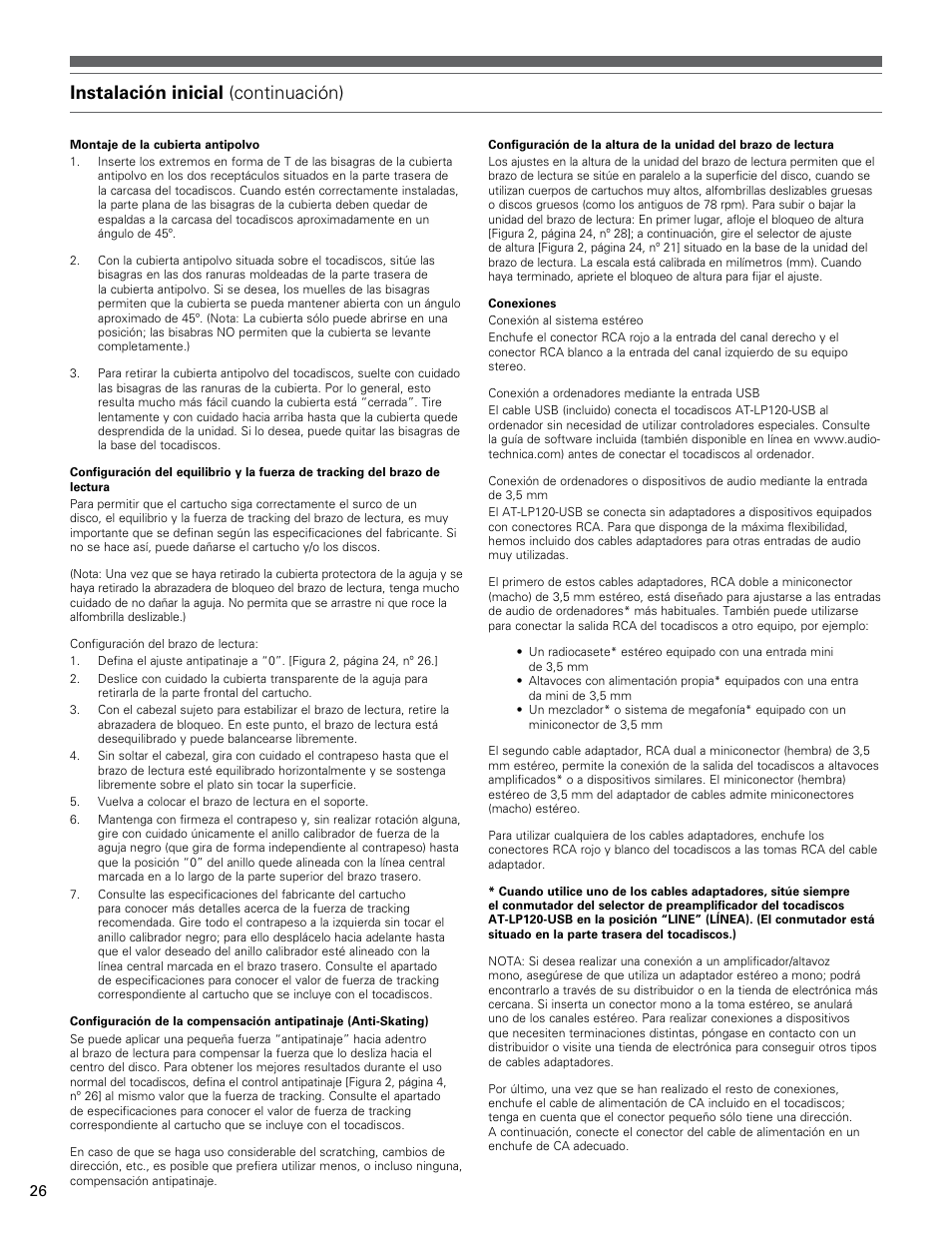 Instalación inicial (continuación) | Audio-Technica AT-LP120-USB User Manual | Page 26 / 32