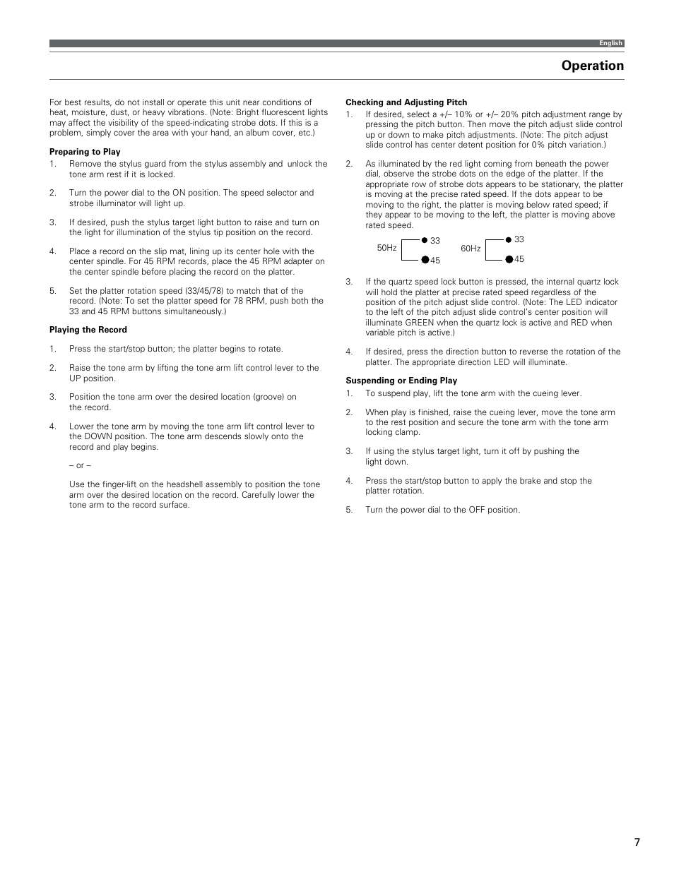 Operation | Audio-Technica AT-LP120-USB User Manual | Page 7 / 32