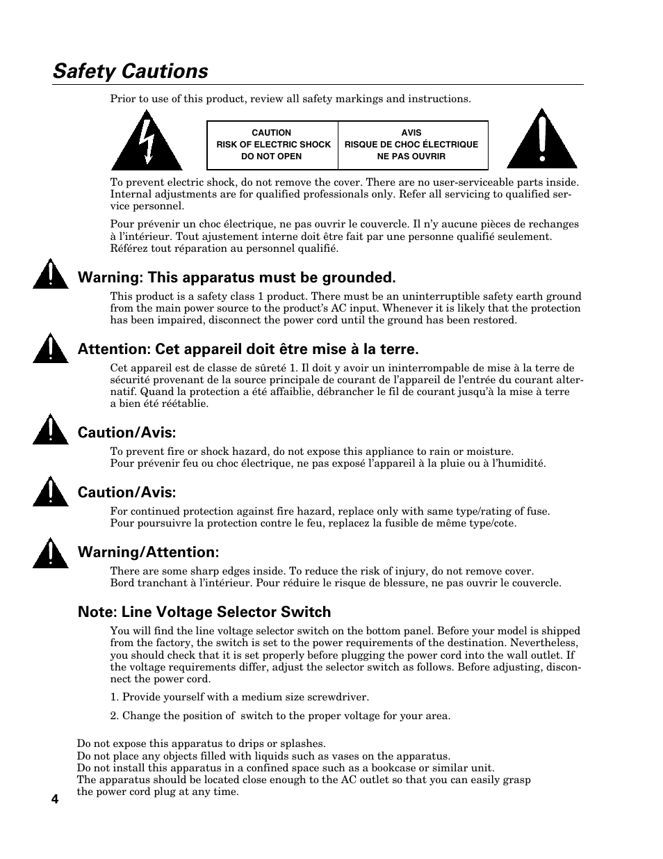 Safety cautions, Warning: this apparatus must be grounded, Attention: cet appareil doit être mise à la terre | Caution/avis, Warning/attention | Audio-Technica SMARTMIXER AT-MX351 User Manual | Page 3 / 15