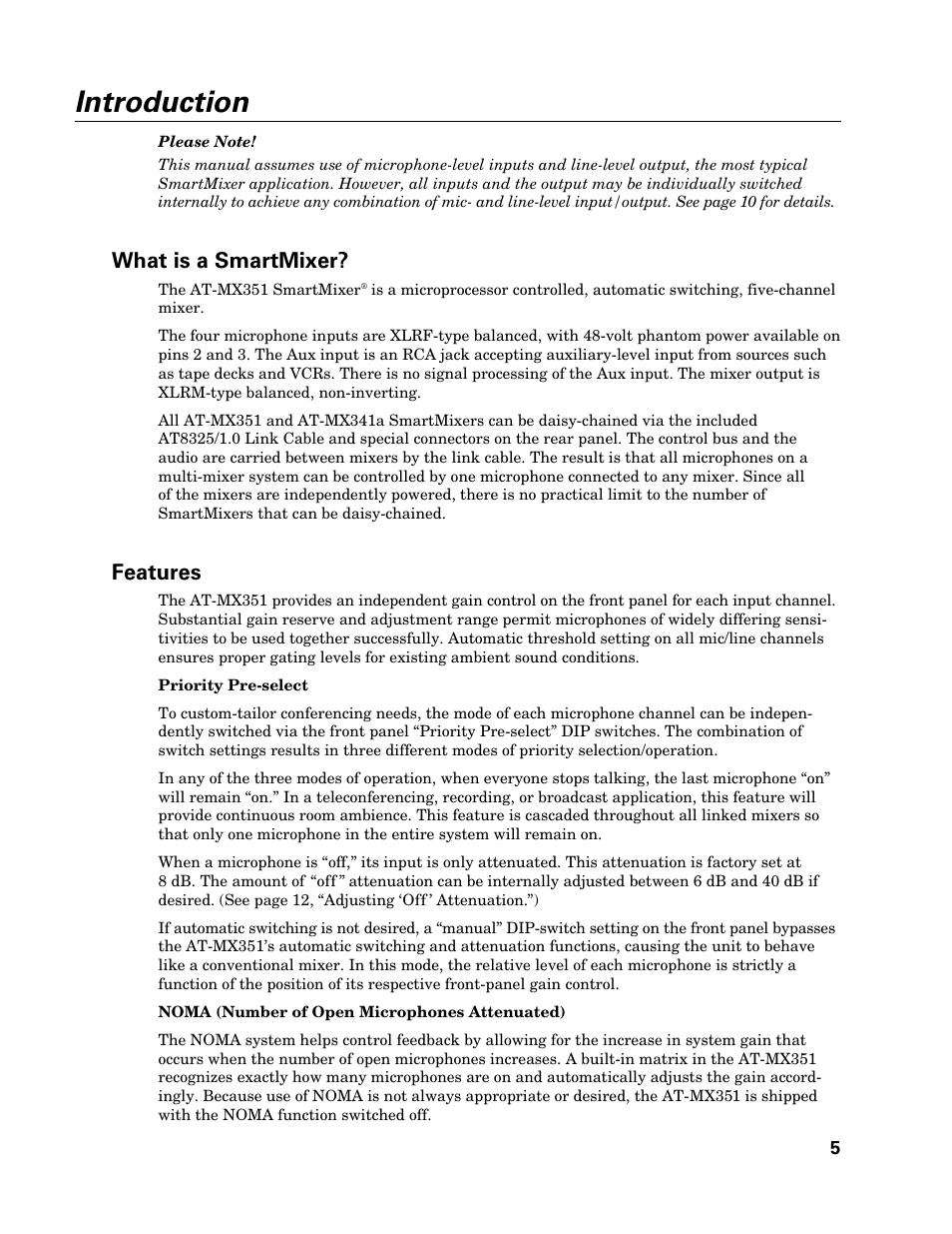 Introduction, What is a smartmixer, Features | Audio-Technica SMARTMIXER AT-MX351 User Manual | Page 4 / 15