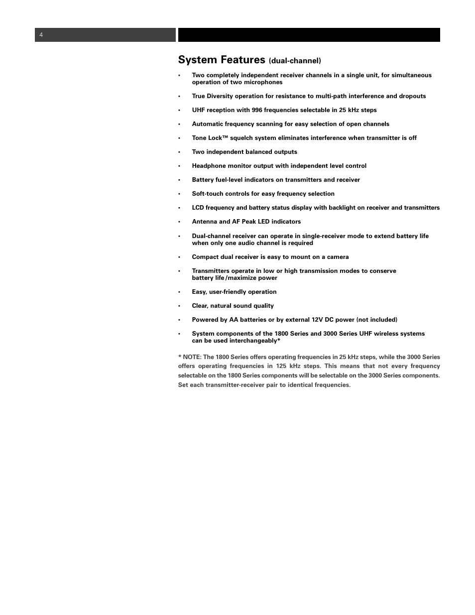 System features | Audio-Technica ATW- 1821 User Manual | Page 4 / 16