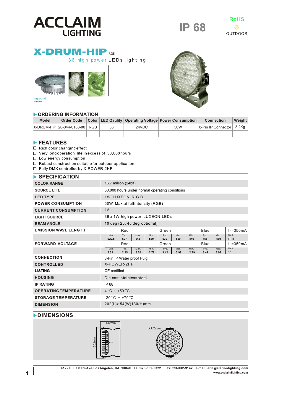 Acclaim Lighting X-DRUM-HIP User Manual | 4 pages