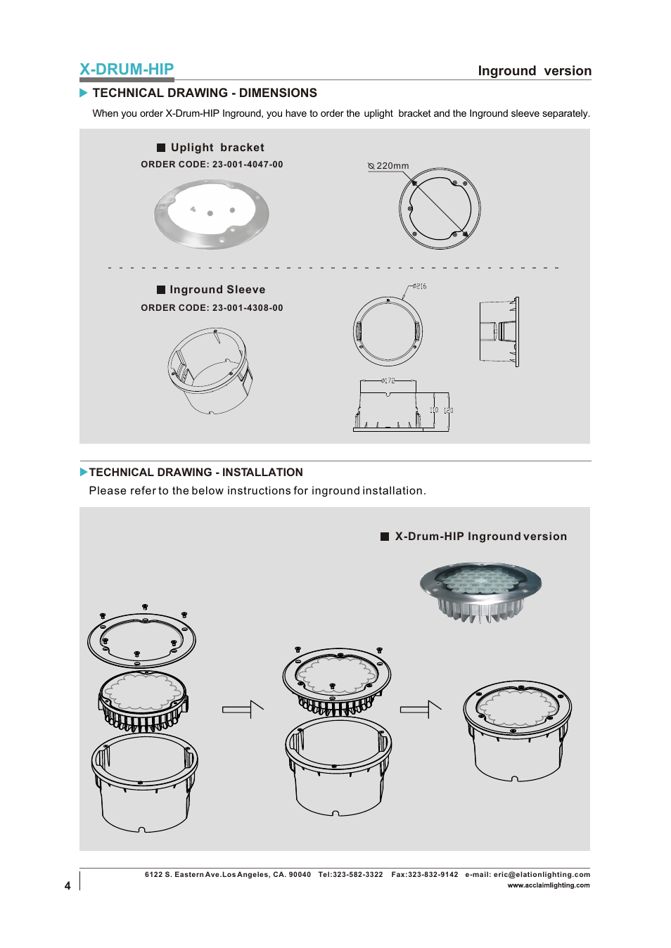X-drum-hip, Inground version | Acclaim Lighting X-DRUM-HIP User Manual | Page 4 / 4
