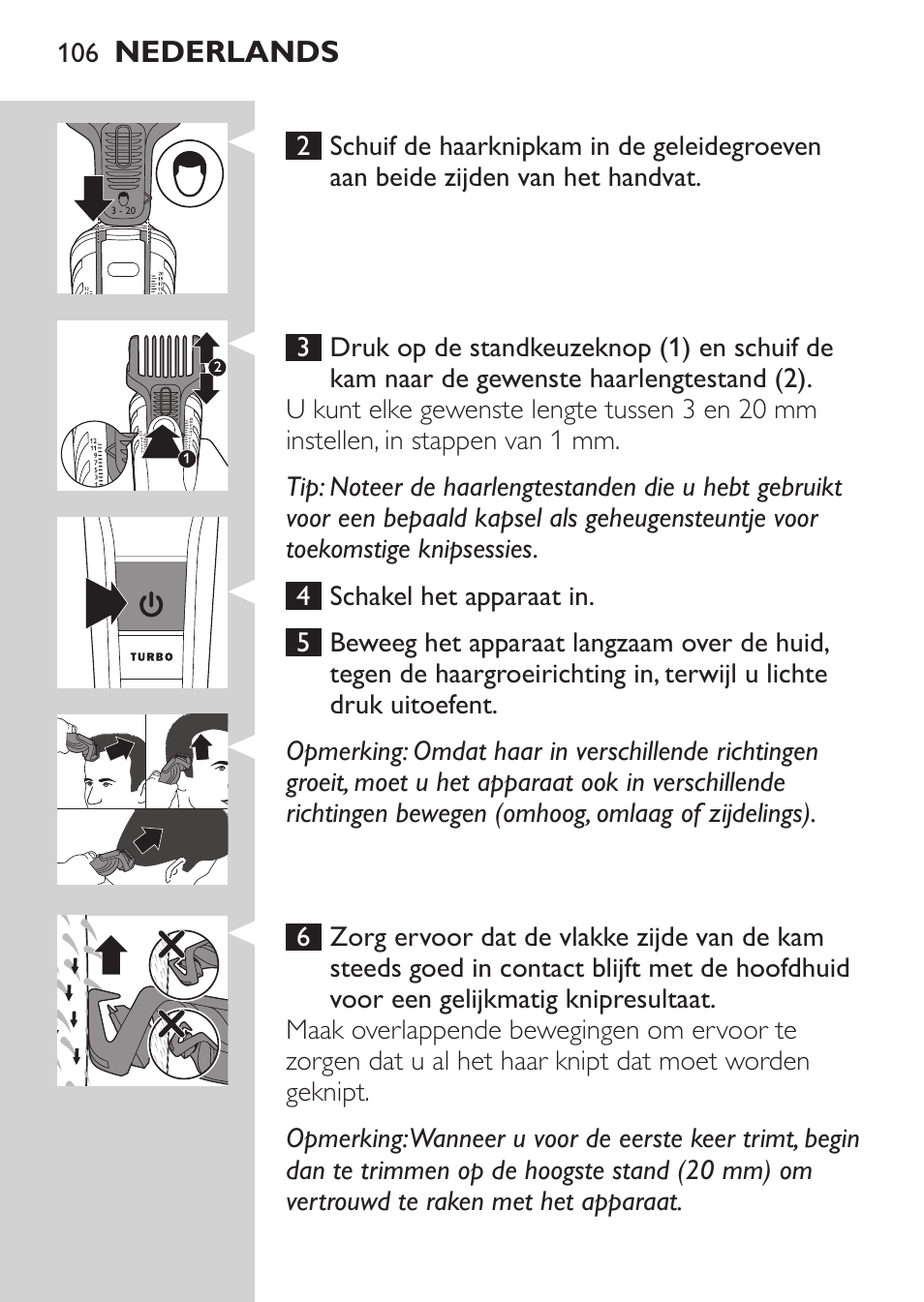 Nederlands | Philips MULTIGROOM Series 5000 Wasserdichtes Multitrim-Set GESICHT HAAR User Manual | Page 106 / 210