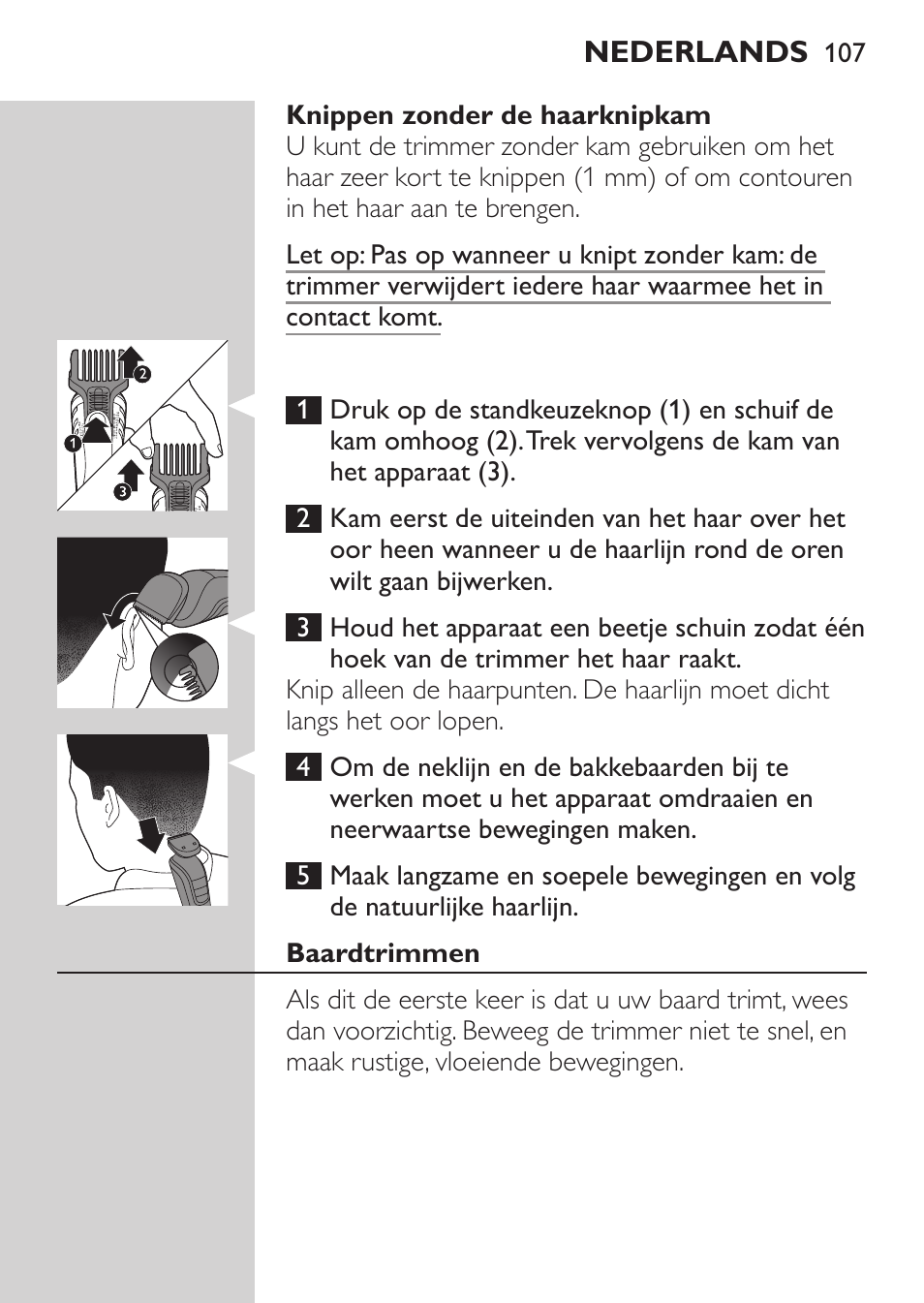 Philips MULTIGROOM Series 5000 Wasserdichtes Multitrim-Set GESICHT HAAR User Manual | Page 107 / 210