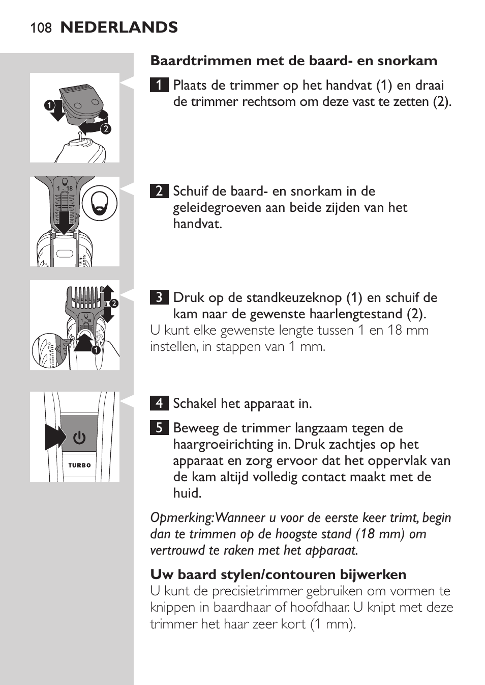 Philips MULTIGROOM Series 5000 Wasserdichtes Multitrim-Set GESICHT HAAR User Manual | Page 108 / 210